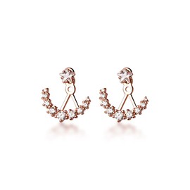 SLUYNZ 925 Sterling Silver CZ Jacket Earrings for Women Teens Star Jacket Earrings Huggie Studs (B-Rose Gold)