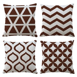 Hangood Waterproof Cushion Covers Outdoor Garden Geometry Set of 4pcs Throw Pillow Case Home Decorative Sofa Protectors Chair Living Room Brown 18"x18"