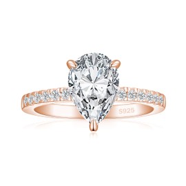 JALOKIVI 2CT 925 Sterling Silver Engagement Rings for Women Pear Cut Solitaire Cubic Zirconia Wedding Promise Rings for Her Size 7.5