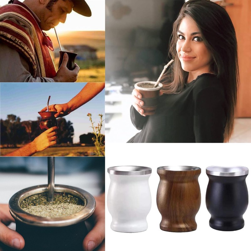 Mate Tea Cup Set with Straw and Cleaning Brush, for