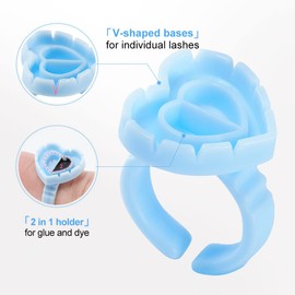 Lunamoon 50 Eye Pads for Eyelash Extension Eyelash Pads + 100 Micro Brushes + 100 Eyelash Glue Ring + 50 Eyelash Brushes + 2 Eyelash Tape Eyelashes Accessory Set for Eyelash Extension (Blue)