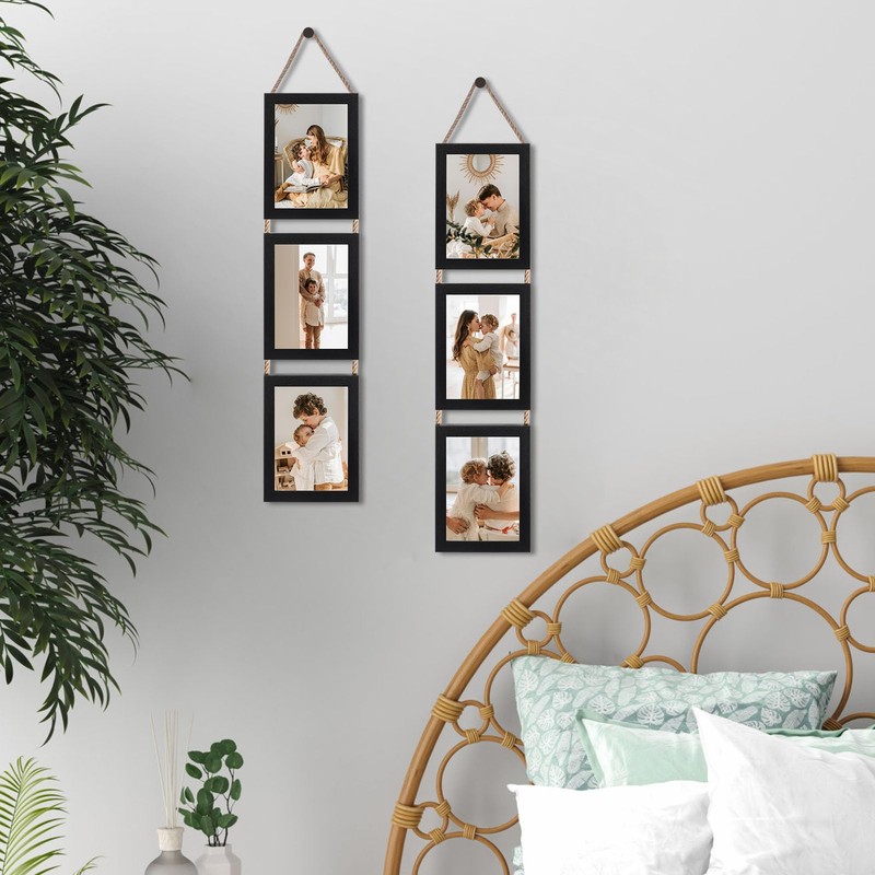 QUTREY 5x7 Collage Picture Frames Black, 6 Openings Vertical Hanging
