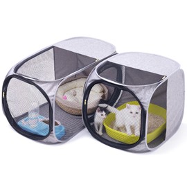 NAFU Corner Cat Playpen for Indoor Use - Space Saving Pet Playpen with Litter Box Compartment, Foldable & Portable Enclosure for Kittens or Puppy, Cat Houses & Condos