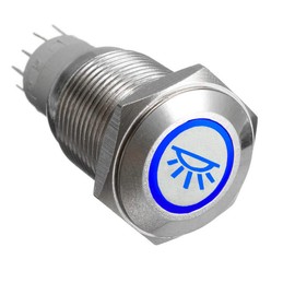 ESUPPORT Acero Inoxidable 19mm Interruptor de Botón Pulsador 12V 5A Impermeable Metal Interruptor Enganche Luz LED Azul Lámpara para Coche Interior Conmutador de Palanca Botón 5 Pines