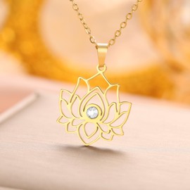 Dreamtimes Lotus Flower Charm Necklace for Women Yoga Lotus Protection Pendant Necklace Stainless Steel Inspirational Yoga Healing Unalome Symbol Amulet Buddha Yoga Jewellery, Stainless Steel, No