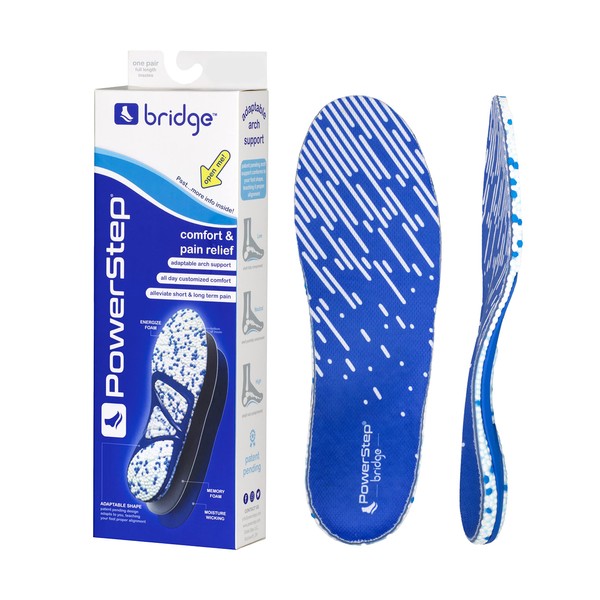 Powerstep Bridge Orthotic Inserts - Adaptable Arch Support Insoles with Energize Foam - Relieves Foot Pain from Walking, Running and Working - Flexible Comfort Insoles for All (M 4-5.5, F 5-6.5)