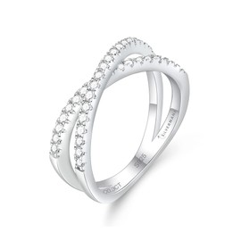 SILVERNANA Moissanite Criss Cross Wedding Band for Women Sterling Silver X Eternity Ring for Her Size 10