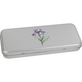 Azeeda 'Single Iris Flower with Long Stem' Metal Hinged Stationery Tin/Storage Box (TT00269707)