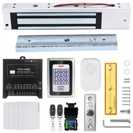 Access Control System 600lb Electric Magnetic Door Lock Kit: RFID Keypad, Remotes, Exit Button, Close to Entry Keypad & ID Card with 110-240VAC to 12VDC Power Supply(280Kg /600LB Kits)