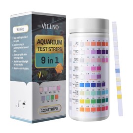 VILLNO Aquarium Test Strips 9-in-1, 120 Strips Aquarium Water Testing Kit, Quick & Accurate Water Testing for Freshwater & Saltwater Tanks, Testing Fe Cu No3 No2 Cl2 GH TA KH PH