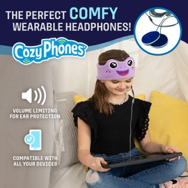 CozyPhones Kids Headphones, Headband Earphones for Children Baby & Toddlers 1-3, Stretchy & Comfy Travel Accessories - Purple Frog