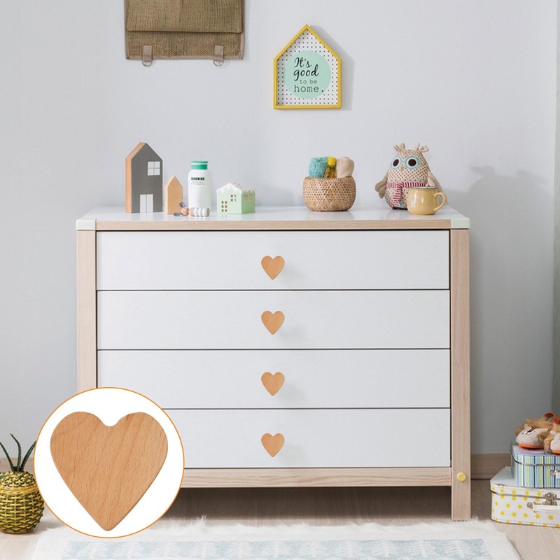 MOROBOR 6PS Heart Shaped Wooden Knobs Single Hole Beech Wood