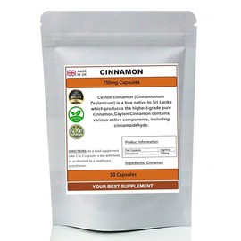 Cinnamon Capsules 750mg 100% Pure (True Ceylon) High Strength (30)