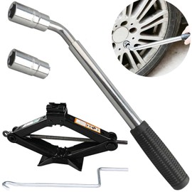 AutoBaBa Telescoping Lug Wrench and 2 Ton Scissor Jack, Wheel Wrench with CR-V Sockets(17/19, 21/23mm)