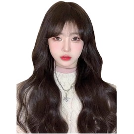 Long Wig, Curly Hair, Full Wig, Long Curls, Ladies, Long Hair, Wig, Fashion Wig, Long Hair, Small Face, Natural, Heat Resistant, Popular, Harajuku Style, Cute (Black Brown)