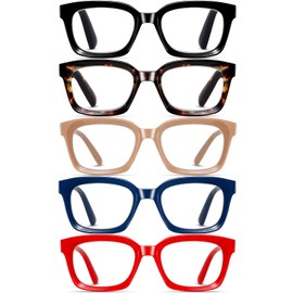 Hubeye 5 Pack Oprah Style Oversized Reading Glasses for Women Men Blue Light Blocking, Ladies Stylish Retro Square Large Computer Readers+3.0
