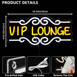 PMCVYH Vip Lounge Neon Sign for Wall Decor, Vip Signs for Club, USB Dimmable Vip Led Neon Lights for Lounge Room Bar Hotel Cafe Nightclub VIP Room Man Cave Home Bedroom Decoration