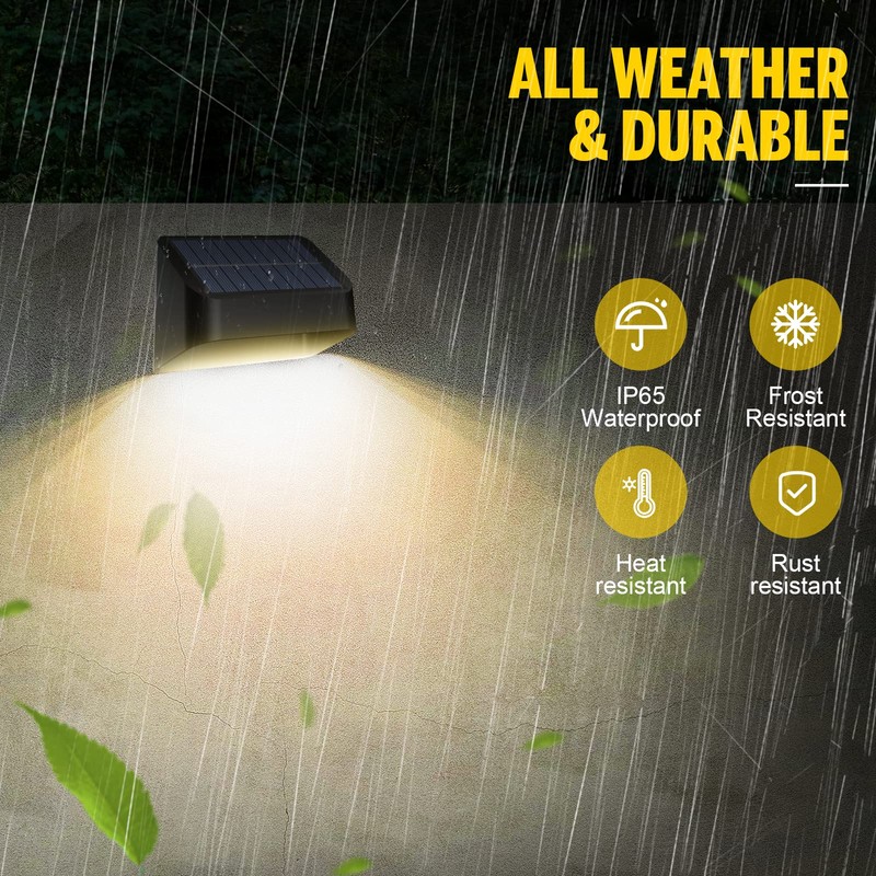 FLITI Brighter Solar Fence Lights,Solar Lights Outdoor Waterproof,Warm White and