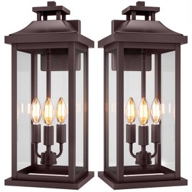 VenzBlomia 20" Oil Rubbed Bronze Outside Lighting for House 3-Light, 2 Pack Brown Large Vintage Outdoor Sconce Lights Porch Patio Lights Wall Mount, Waterproof Exterior Carriage Lamps, E12