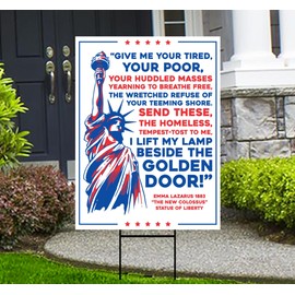 Statue of Liberty Yard Sign - Anti-Trump Lawn Sign, Lady Liberty Sign, Democracy, Anti Racism Political Yard Sign with Metal H-Stake (Multicolor, 18" x 12", Single Sided)