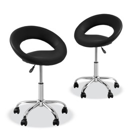 YK-9321 Stool with Adjustable Foot Rest Rolling Chair (Set of 2) (Black)