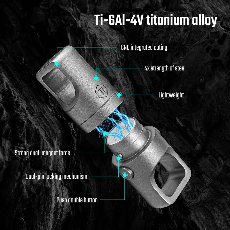 KeyUnity KA48 Titanium Magnetic Key Holder, Quick Release Keychain, Double-End