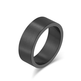 INRENG Mens Womens Stainless Steel Ring Fashion Cool Plain Band Matte Brushed Finish Flat Top 8mm Black Size 13