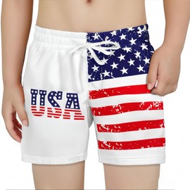 Balkorith Boys USA Flag Swim Trunks Quick Dry Board Shorts with Compression Liner Bathing Suit Kids 4th of July Swim Shorts 12 Years