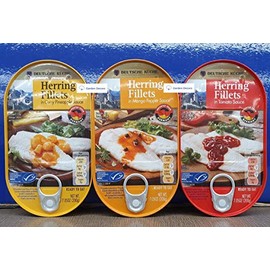 Deutsche Kuche Herring Fillets in Curry Pineapple Sauce, in Mango Pepper Sauce, and in Tomato Sauce 7.05oz 200g (3 Cans)