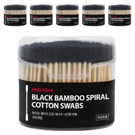 Findew One Touch Bamboo Black Cotton Swab, 300 pieces, 6 pcs / 파인듀 원터치 대나무 블랙 면봉, 300개입, 6개