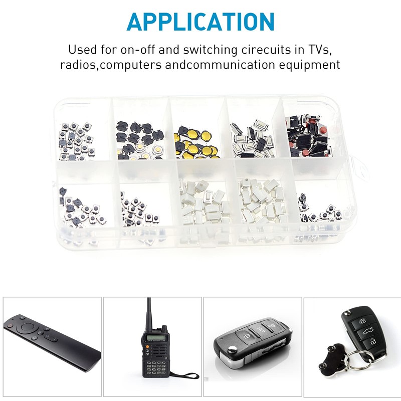 QTETAK 200 Pcs 10 Value Micro Momentary Tactile Push Button