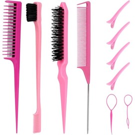 10 Pcs Peine para Peinar Cabello, Kit de Peines para Peinar el Cabello, Cepillo de Nailon para Cabell, Cepillos de Peine para Burlas para el Cabello para Mujeres, Hombres,Niños,Barbería (Rosa)