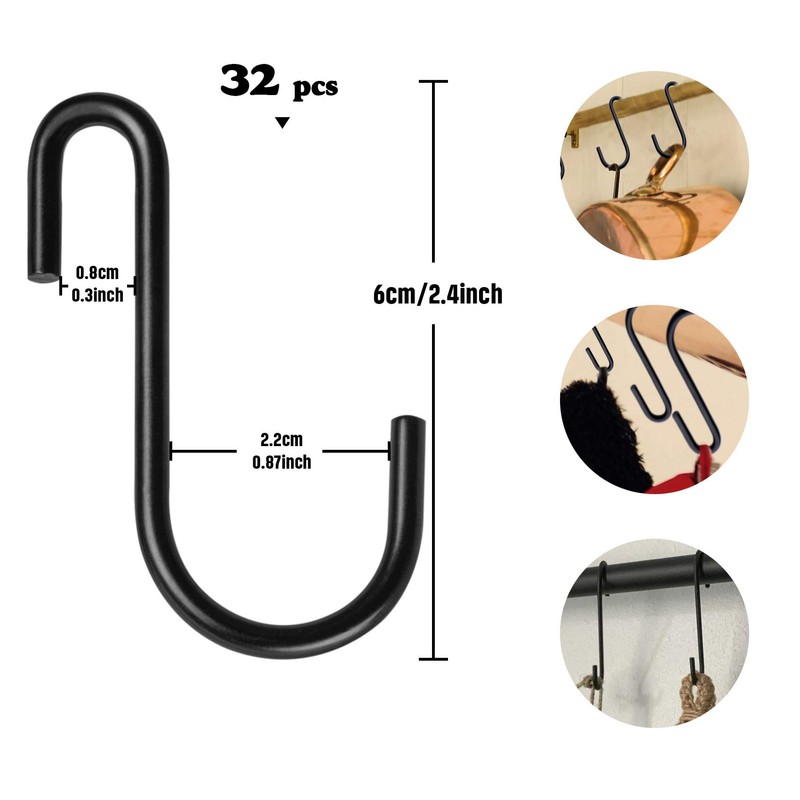ilauke 32 Pack Heavy Duty S Hooks Black S Shaped