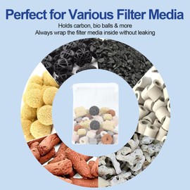 16 Pcs Aquarium Filter Media Bags with Plastic Zipper, Fish Tank Fine Mesh Bags for Activated Charcoal Aquarium, Reusable Aquarium Accessories for Ceramic Rings, Volcano Rock(4inx6in Black, White)
