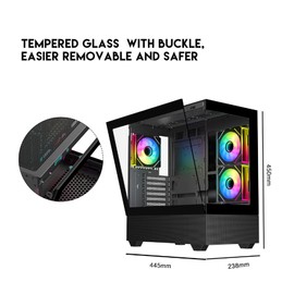 DIYPC ARGB-N5-BK Black USB3.0 / Type C ATX Mid Tower Gaming Computer Case w/2 x Tempered Glass Side Panel and 3 x ARGB PWM Fans Pre-Installed, Support BTF Back Plug MB