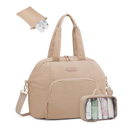 LOVEVOOK Gym Bag for Women 3Pcs Puffer Duffle Bag for Travel Hospital Carry on Weekender Tote for Personal Item, Khaki