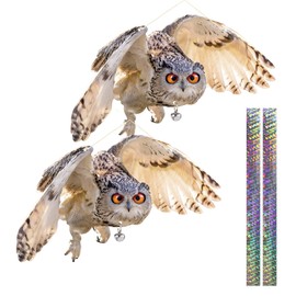 Plastic Owl to Scare Pigeon Away from Porch Patio Balcony, Flat Fake Owl to Keep Pigeon Away 2Pcs, Pigeon Scare Devices with Reflective Tape, Garden Owl to Scare Woodpecker Squirrel for Outdoor