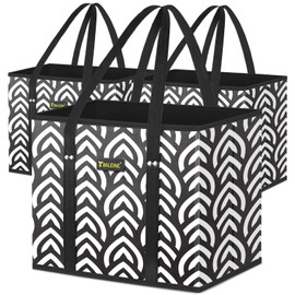 BALEINE 3Pk Reusable Grocery Bags, Foldable Shopping Bags for Groceries with Reinforced Bottom & Handles (Honeysuckle)