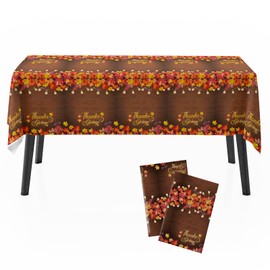 Zharkoo Thanksgiving Table Cover, 2Pack Thanksgiving Tablecloths 54 x 108 in, Maple Leaves Plastic Disposable Table Cloth, Fall Harvest Autumn Leaves Party Tables Decorations