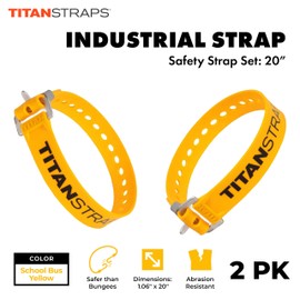 Titan Industrial Straps – Strong & Simple Tie-Downs for Construction (Welders, DIY Home) & 1st Responders – 3 Year Warranty, Batch Tested – 70 lb. Working Load, 20" Length, School Bus Yellow, 2-Pack