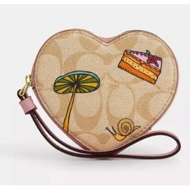 Coach CU405 X Observed By Us Heart Coin Case Signature Canvas Light Pink