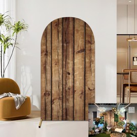 JASREE 6.6FT Rustic Wood Arch Cover Spandex Fitted Wedding Arch Stand Backdrop Covers 2-Sided Round Top Chiara Arch Backdrop Cover for Birthday Party Baby Shower Banquet Decor(3.3x6.6ft,No Frame)