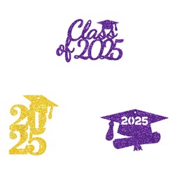 Graduation Tags Centerpiece Party Supplies Jar Label Decoration Glitter Class Signs High School College Table Ideas Purple Gold