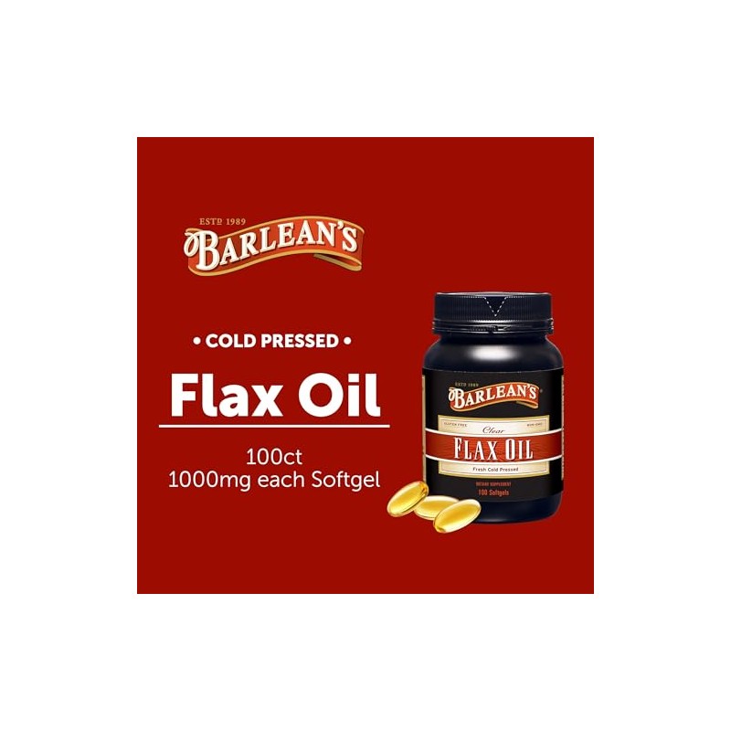 Barlean's Organic Oils Fresh Flax Oil Softgels, 100 Count Bottle