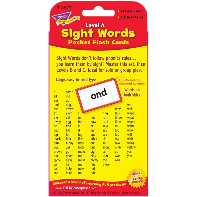 Trend Enterprises: Sight Words Level A Pocket Flash Cards, Great