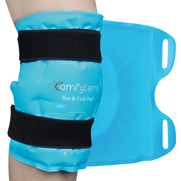 Comfytemp Knee Ice Pack Wrap, Reusable Gel Ice Pack for Knee Pain Relief, Lycra Knee Ice Pack with Hot & Cold Compress Therapy for Leg Injuries, Knee Replacement Surgery, Arthritis, Bruises, Swelling