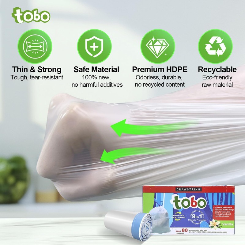 Tobo 4 Gallon Small Trash Bags with Vanilla OdorShield (160