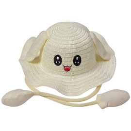 Miobo Cute Foldable Playable Sun Hat for Girls, Breathable UV Protection Sun Hat with Embroidered Animal Pattern, champagne