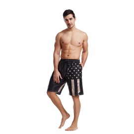 UOER Dark Black American Flag Men's Beach Shorts Swim Trunks Quick Dry Board Shorts with Lining