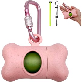 SHAOUMAN Poop Bag Dispenser Dog Poop Bags Holder Poop Bag Holders for Leashes with Leak-Proof Green Poop Bags for Leash On The Go for Walking Dogs Outdoor((1 Holder 15 Bags,Pink Dog Bag Holder)